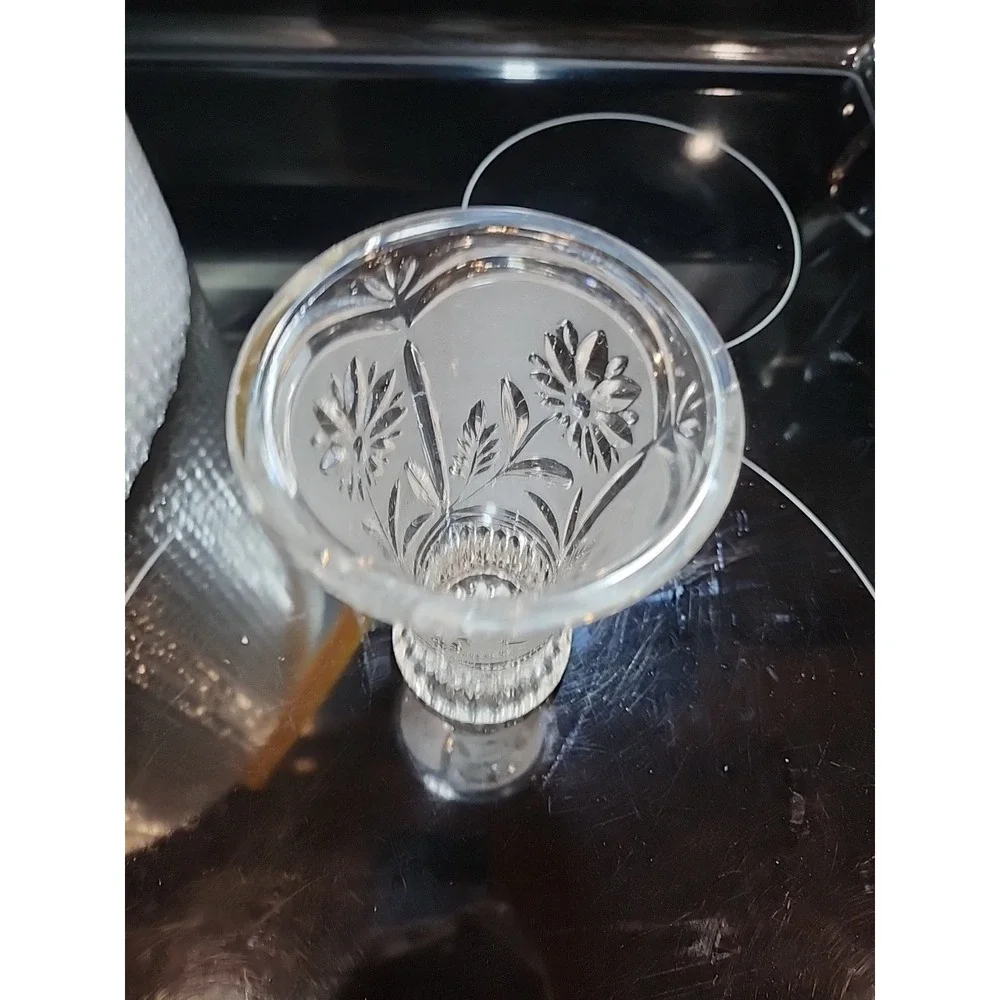 Lausitzer German 1980's Clear Cut Glass Bud Vase Floral 14.5cm Tall